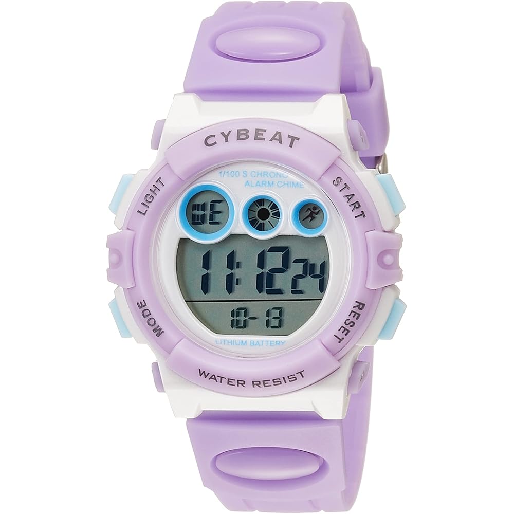 Cybird Digital Watch 5 ATM Waterproof 7 Color LED Light Calendar Alarm Stopwatch Purple