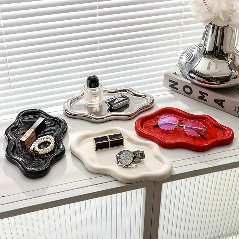 1pc ceramic cloud-shaped jewelry tray, suitable for decorating and collecting statues, space-themed home decoration