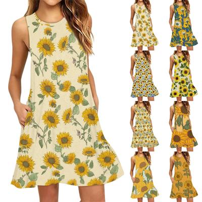 Damesmode Strandjurk Mouwloos Ronde Hals Bloemenprint Jurk