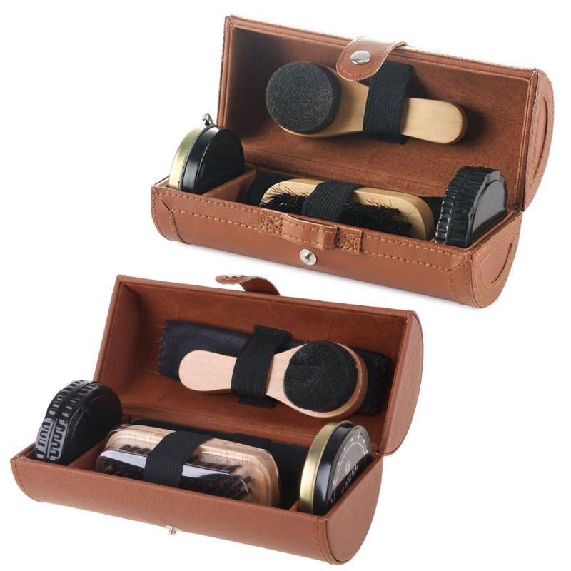 6Pcs Shoe Polish & Care Kit,Leather Shoe Shine Kit with Shoe Polish Shoe Brush for Polishing,Compact Shoe Cleaning Kit