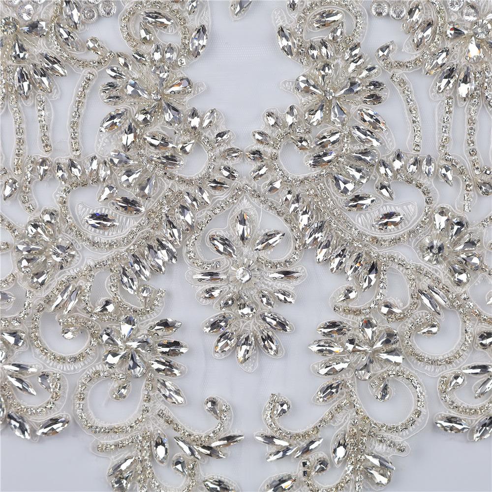 Acrylic Diamond Wedding Dress Front Applique Patch PVC Gem Bright Drill Flower Cloth Sticker Sew-On Style Felt for Formal Dress