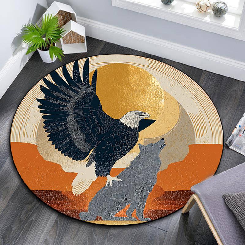 Eagle Wolf Round Area Rug,Carpet Rug for Living Room Bedroom Sofa Playroom Decor,Non-slip Floor Mat