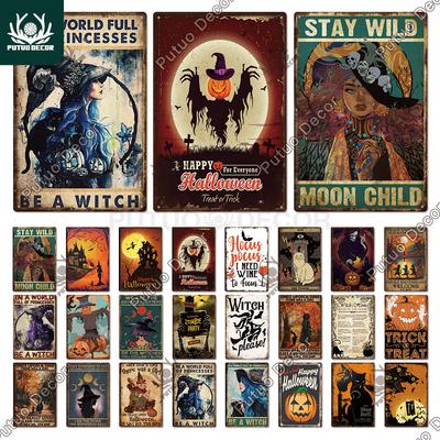 Putuo Decor Halloween Vintage Blechschilder Plakette Metallschild Retro Poster Wandkunst Dekoration für Zuhause Bar Wohnzimmer Tür Hof