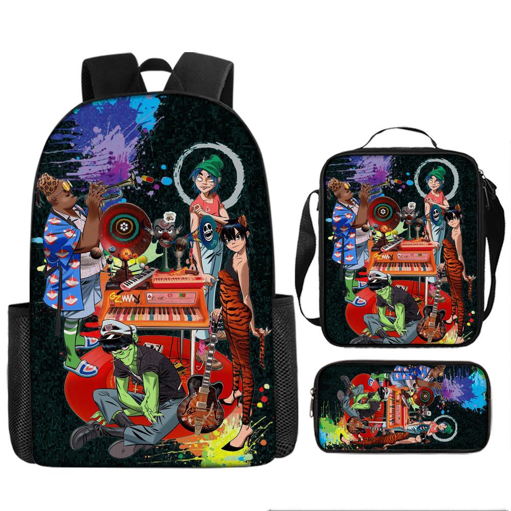 Hot selling British virtual band Gorillaz student backpack cartoon children's backpack shoulder bag pencil case three piece set