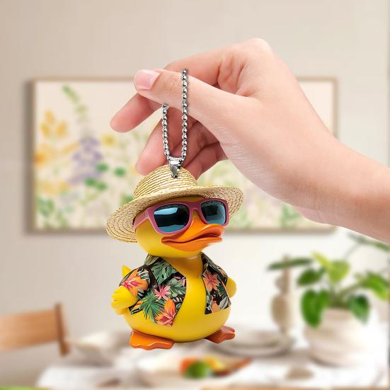 Car Rearview Mirror Pendant Cartoon Duck Key Chain 2D Acrylic Flat Car Ornament Safe Driving Accessory