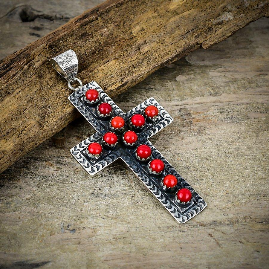 

Italian Red Coral Gemstone 925 Sterling Silver Jewelry Pendant 2.99 M-101
