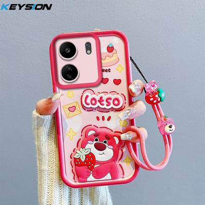 KEYSION Funda a prueba de golpes para Xiaomi Redmi 13C 4G con cordón de silicona suave, bonita funda de teléfono con dibujos animados en 3D para POCO C65