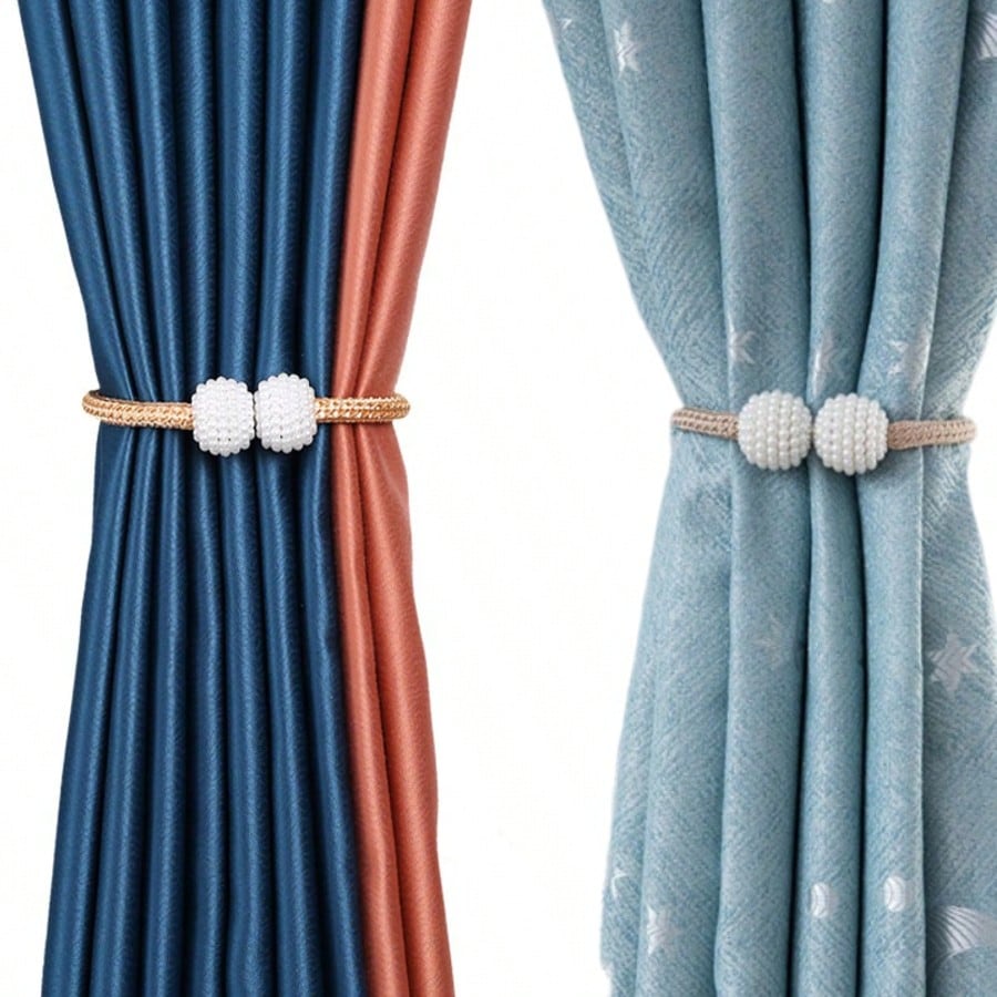 2 Fake Pearl Magnetic Curtain Straps, Curtain Strap Fixed Decorative Rope, Easy To Install Strap Design Suitable For Home And Office Curtain Fixing