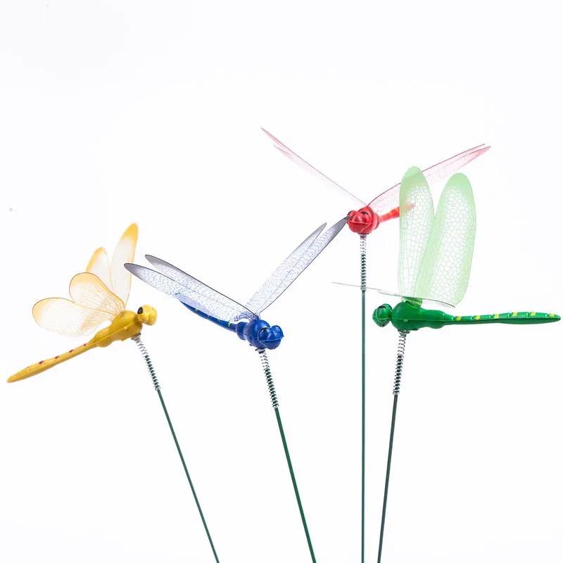 Set of 10pcs Dragonflies Insert Rod Gardening Decoration Simulation Dragonfly Home Decoration Background Gardening Decoration