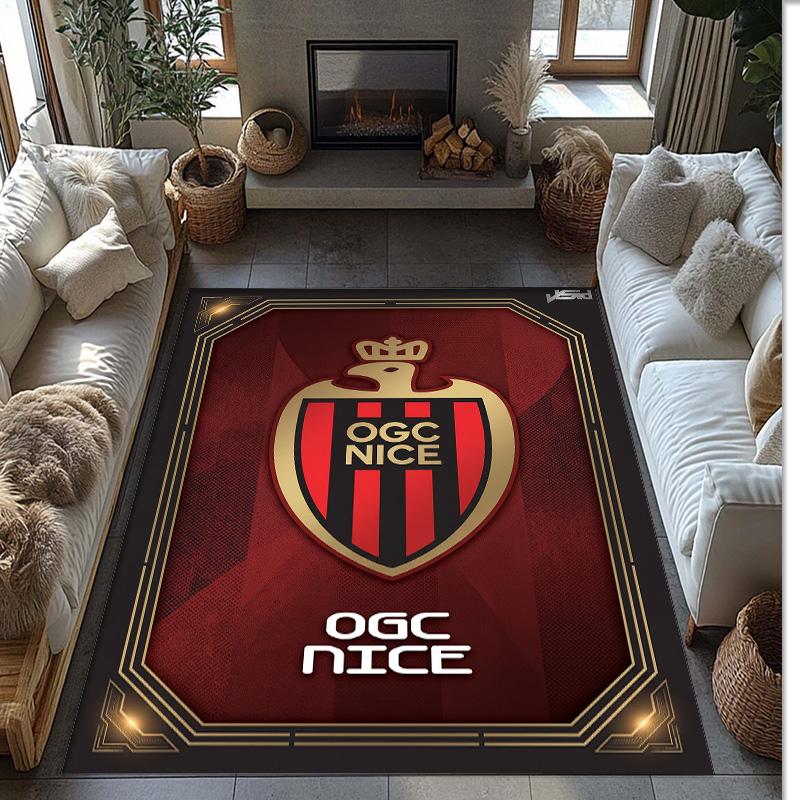 OGC Nice FC Soccer Football Pattern Soft Area Rug Non Slip Indoor Floor Carpet Sports Decor Mat for Bedroom
