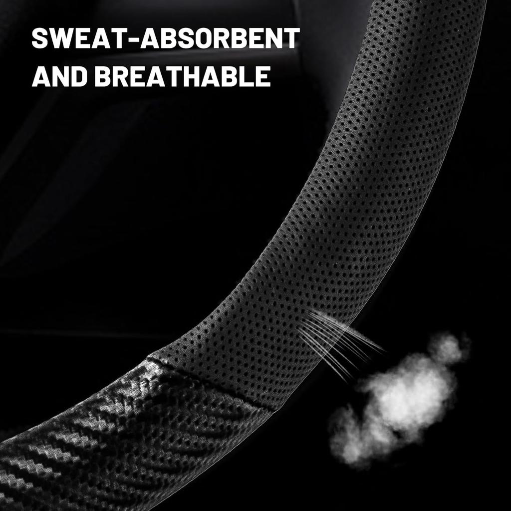 KAFEEK Carbon Fiber Car Steering Wheel Cover For Tesla Model 3 / Model Y, Breathable Leather, Anti Slip, For Tesla Accessories For Women And Men,