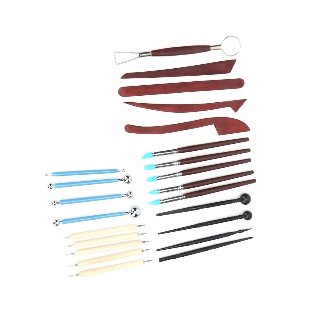 23 Pcs Pottery Tool Set Multipurpose Soft Clay Silicone Wood Auxiliary Carving Supplies
