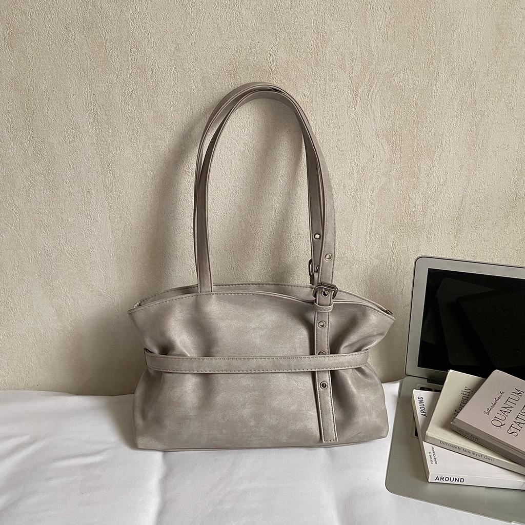 Faux Leather Tote Bag for Women with Belt Detail Fashion Shoulder Handbag Casual Everyday Use