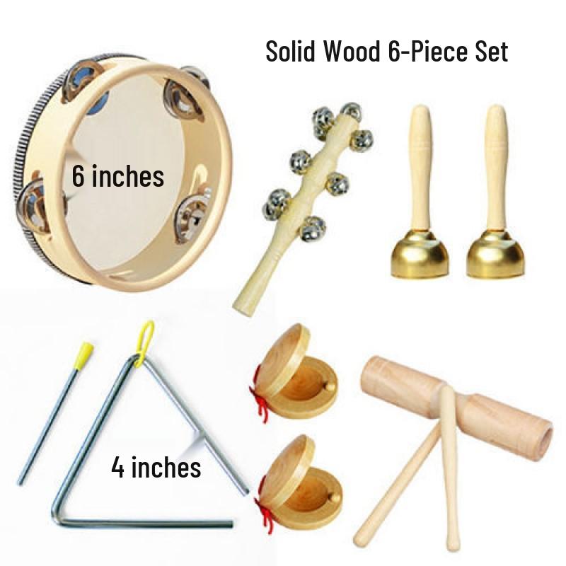 Kindergarten Percussion Set: Rhythm Triangle, Sand Hammer, Drum, Wood Block