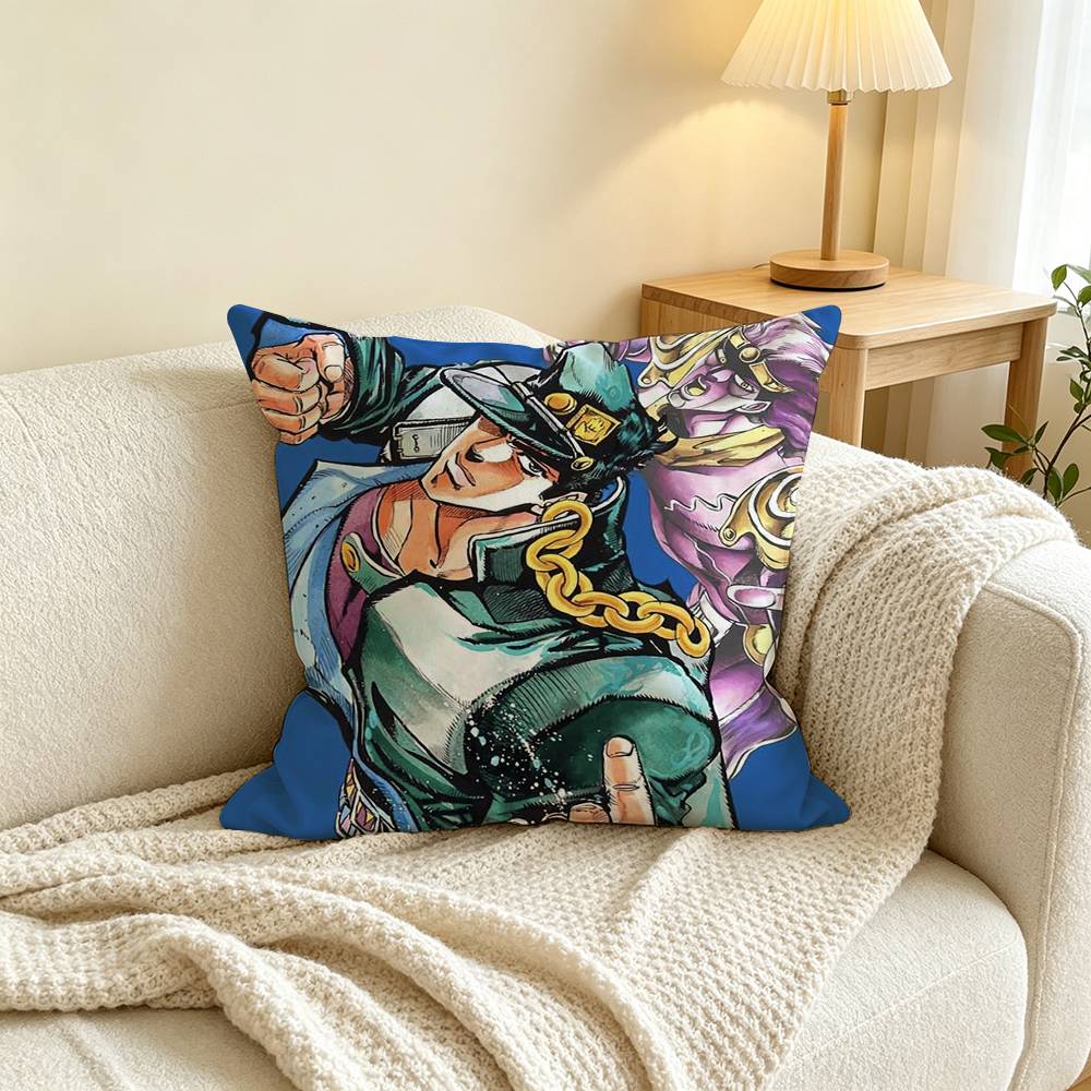 Anime J-JoJos Jotaro Kujo Pillow Case Square Double-Sided Sofa Cushion Cover Bedroom Bedside Pillow