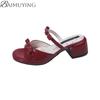 Fashion Women Slippers Bow Sandals Square Toe High Heels Shoes Woman Summer 2025 Trend Elegant Dress Pumps Open Toe Sandalias De Mujer