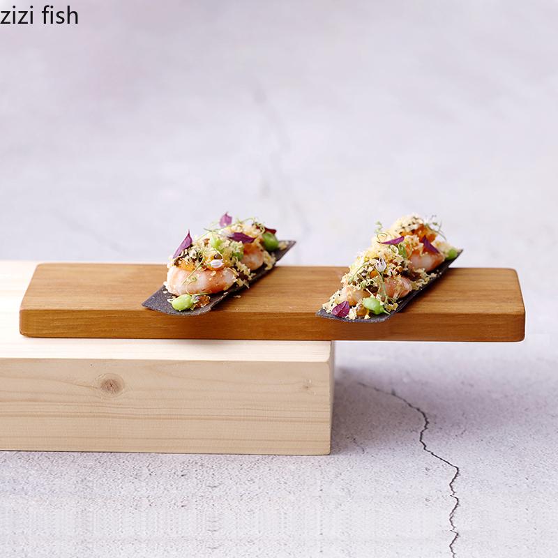 Long Wooden Pallet Dim Sum Dish Dessert Plate Sushi Plate Sashimi Plate Snack Bowl Fruit Tray Pastry Plates Bread Cake Stand