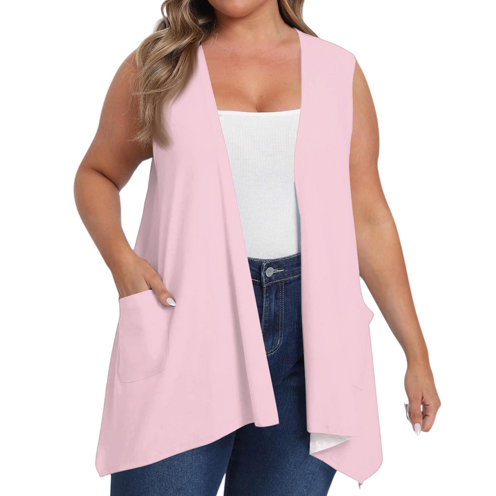 

Женский удлиненный свободный повседневный однотонный жилет без рукавов с карманом, кардиган-куртка XXXXL розовый