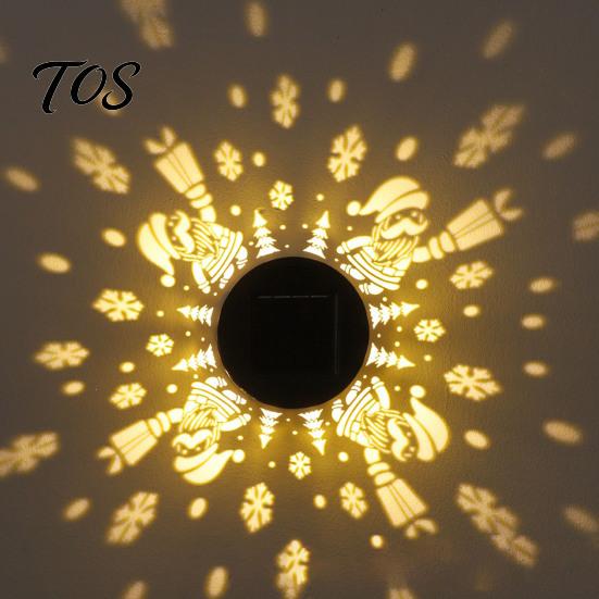 Christmas Party Decorative Projection Solar Light, Snowman Santa Waterproof Metal Wall Lantern, Powered Festive Snowflake Pattern Lighting Warm White
