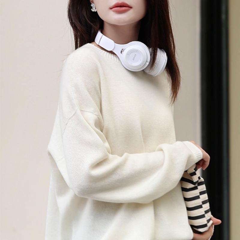 Lazy Fan Full Forming Seamless Integration 0 Wool Sweater Loose Crew Neck Autumn and Winter Knitted Sweater Women's New Sweater