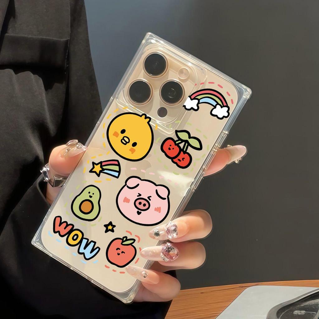 Transparente Quadratische Rückseite Röhrenhülle Schutz Für iPhone 14 Pro Max 13 11 15 Plus 12 16 ProMax Anti-Sauerstoff, Niedliches Cartoon-Tiere Muster Hülle