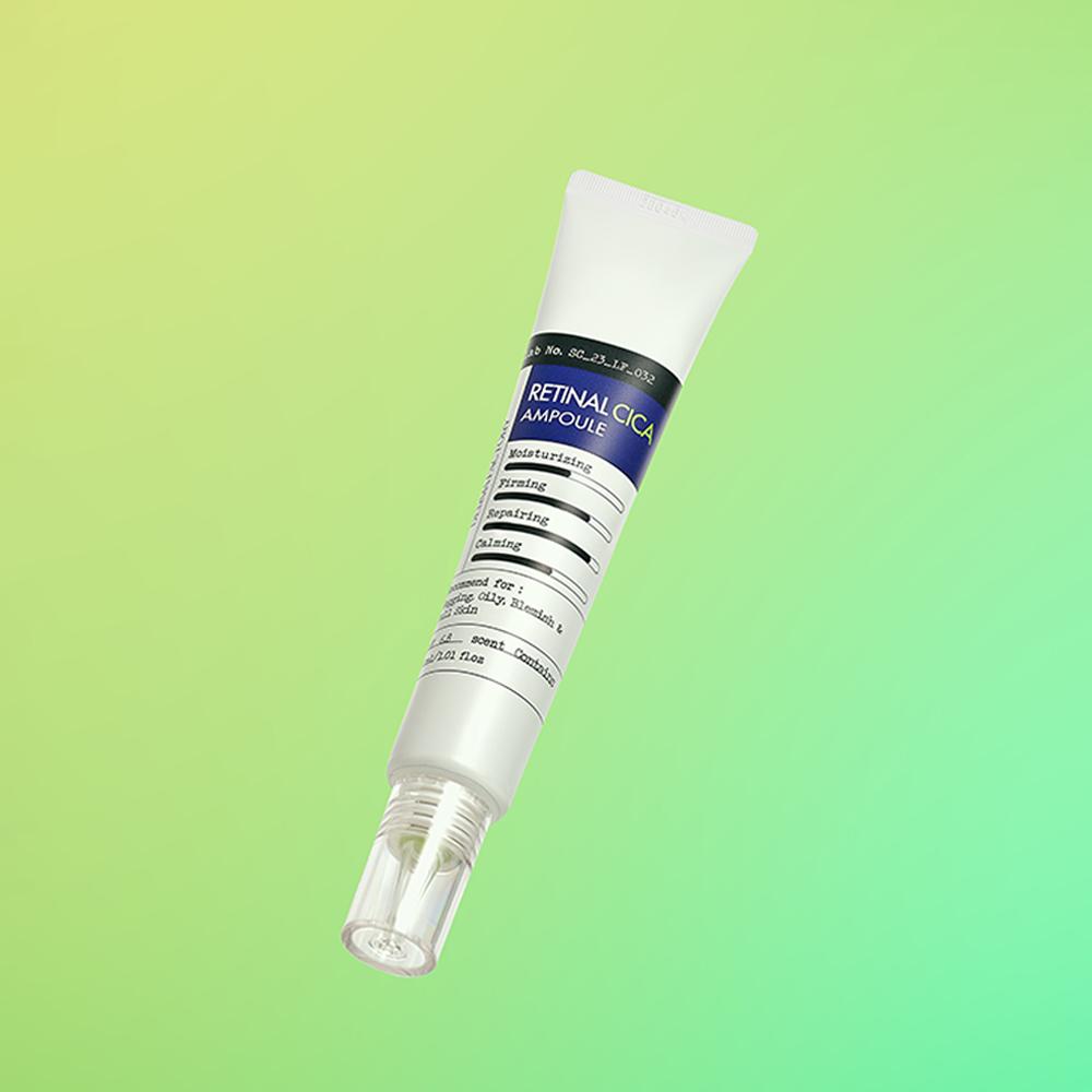 DERMA FACTORY Retinalová Cica Ampule – Retinal Vitamin A 150 ppm, TECA Extrakt z pupečníku asijského 5000 ppm, Zpevňující a rozjasňující péče proti vráskám, Korejská