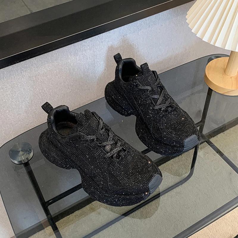 Moda Primavara Toamna Moda Pantofi ocazional cu diamant complet Pantofi cu platforma de cristal Pantofi de dama Incaltaminte pentru femei Pantofi de tenis cu platforma