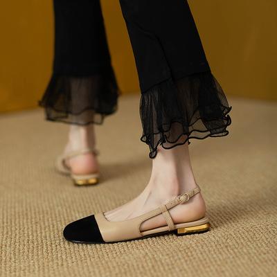 Retro Bag Head Sandals Women's Summer New Thick Heel Back Empty Color Matching Low Heel Single Shoes Women