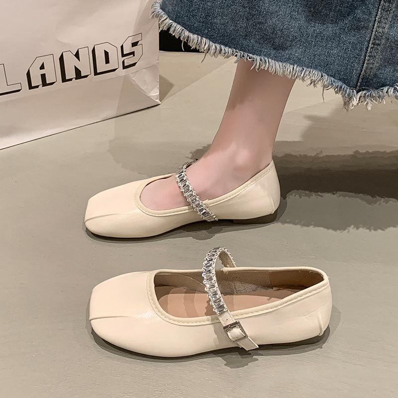French gentle fairy evening shallow mouth single shoes female spring and autumn 2025 new one-word with thick heel Mary Jane grandma shoes