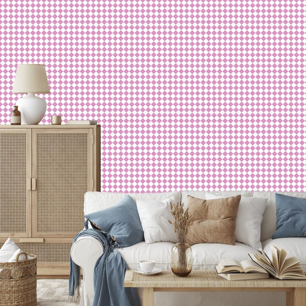 Geometric rhombus wallpaper powder pink and white 50x1000