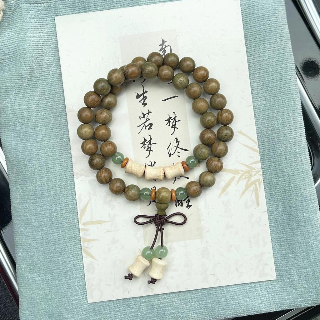 Chinese Green Sandalwood Multi-circle Bracelet Female Wenwan Sandalwood Bead Holding Rosary Male