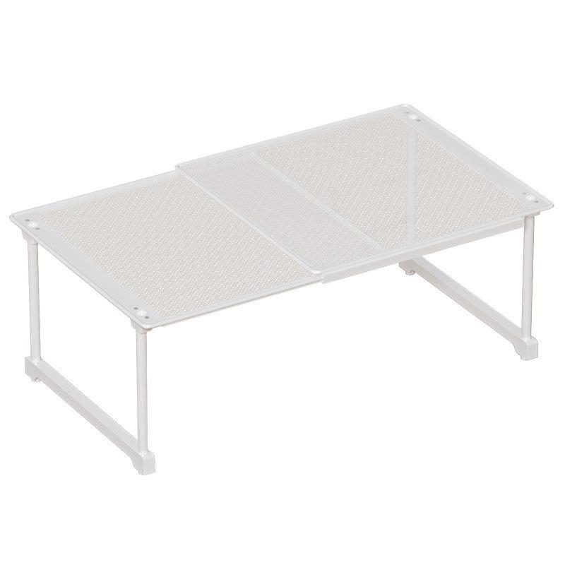 Punch-Free Retractable Kitchen Cabinet Organizer: Iron Art Grid Shelf & Stackable Wardrobe Partition.