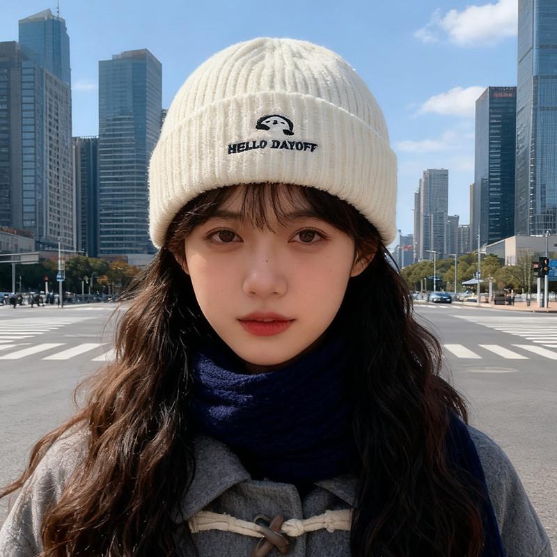 Knit Hat Women Autumn Winter Fashion Letter Embroidery Warm Beanie For Casual Wear