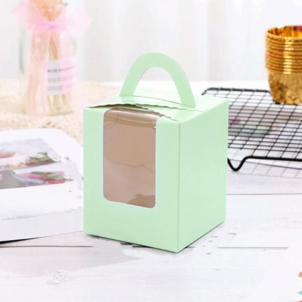 

50pcs Portable Muffin Box Clear Window Pastry Box DIY Supplies Dessert Packaging Birthday Party зелений