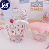 Süße Erdbeere Pfirsich halten Tasse Glas Schüssel Frühstück Müsli Student Mädchen Milch Kaffee Haferflocken hitzebeständig Kawaii Becher