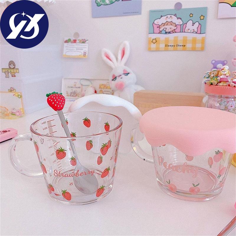 Süße Erdbeere Pfirsich halten Tasse Glas Schüssel Frühstück Müsli Student Mädchen Milch Kaffee Haferflocken hitzebeständig Kawaii Becher