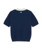 Emelbi Varsity Tuck Texture Open Collar Short Sleeve Knit Bos (D.Navy)