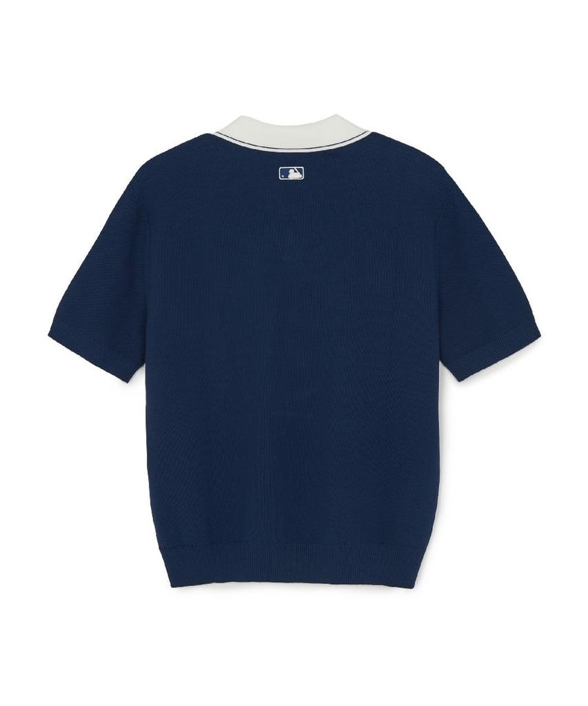 Emelbi Varsity Tuck Texture Open Collar Short Sleeve Knit Bos (D.Navy)