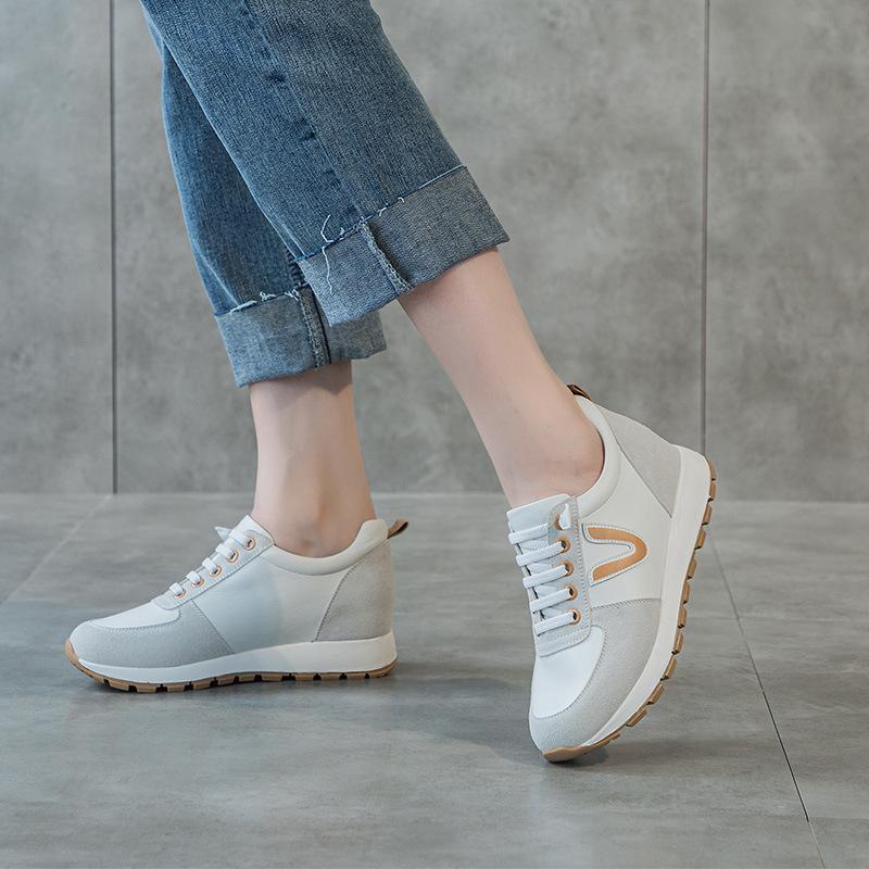 Four seasons casual sports women's shoes lazy single shoes color matching thick-soled round head lace-up low-top women's shoes