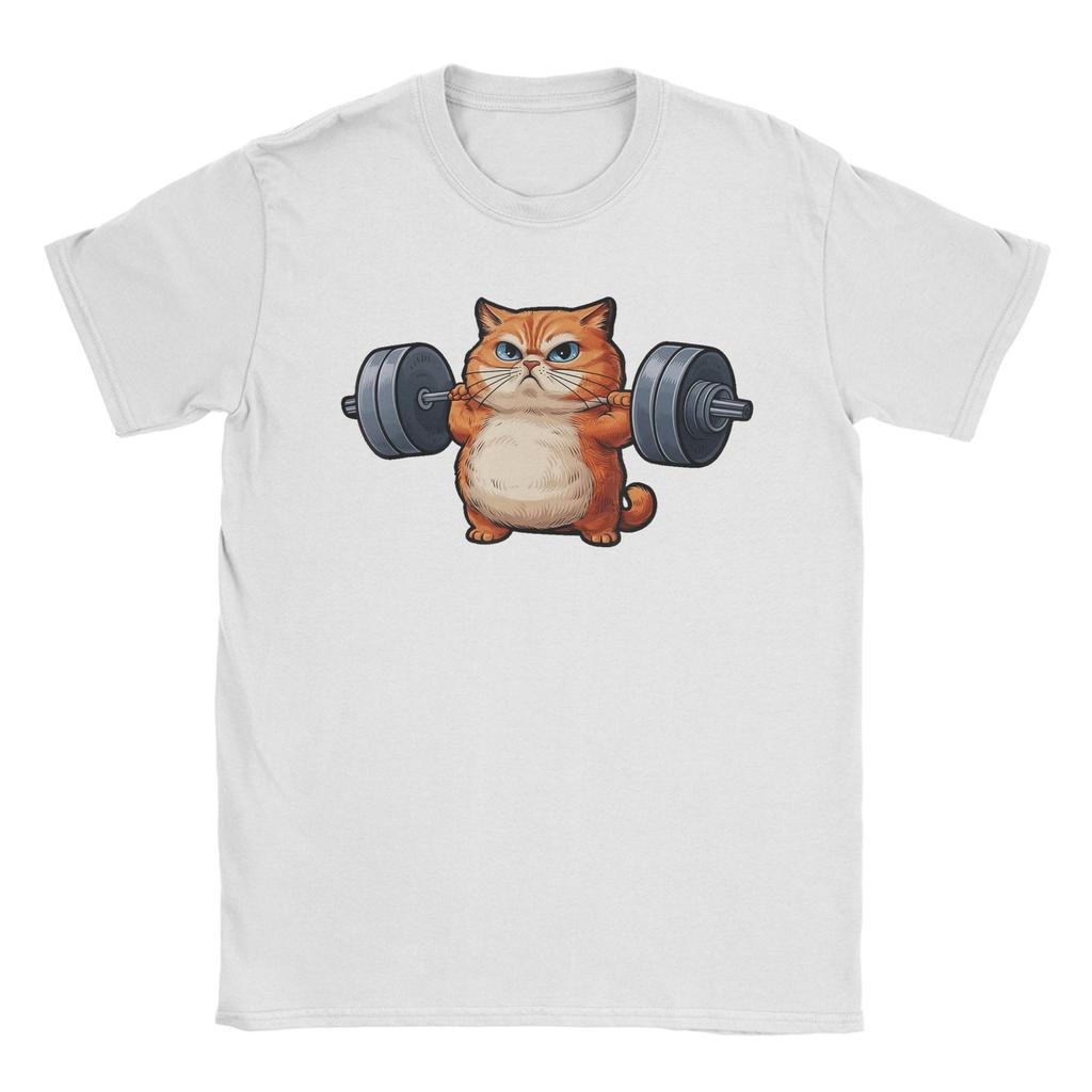 Cat Weightlifting T Shirts Men Cotton Awesome TShirt Crewneck Tees Short Sleeve Clothes Original