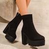 Women's Platform Ankle Boots Black Pu Suede Autumn Winter Warm Shoes Chunky Heel Waterproof Sole Fashion Booties Comfortable
