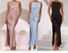 2025 Spring/Summer Women's Backless Slit Midi Dress with Spaghetti Straps