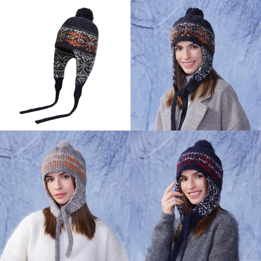 Knit Hat For Women Blend Warm Earflap Winter Beanie Fall Fashion Accessories