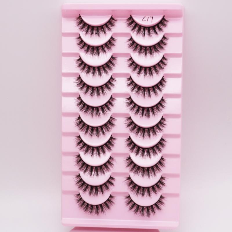 Low Price Glitter Lashes Natural Fluffy Half Lashes Faux Mink Korean Pbt Fiber 10 Pairs 12mm Mink Eyelashes