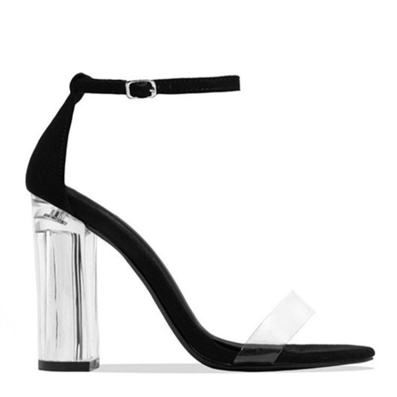 New high-heeled fashion sandals women s summer round head thick-heeled large-size women s shoes 36 чёрный