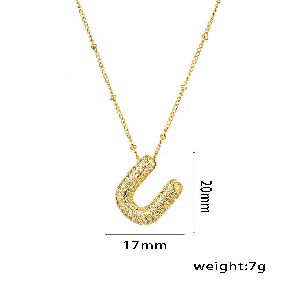 18K Gold-Plated Copper Necklace with Micro-Inlaid Zirconia & 26 Letter Pendant - Classic and Versatile European-American Jewelry