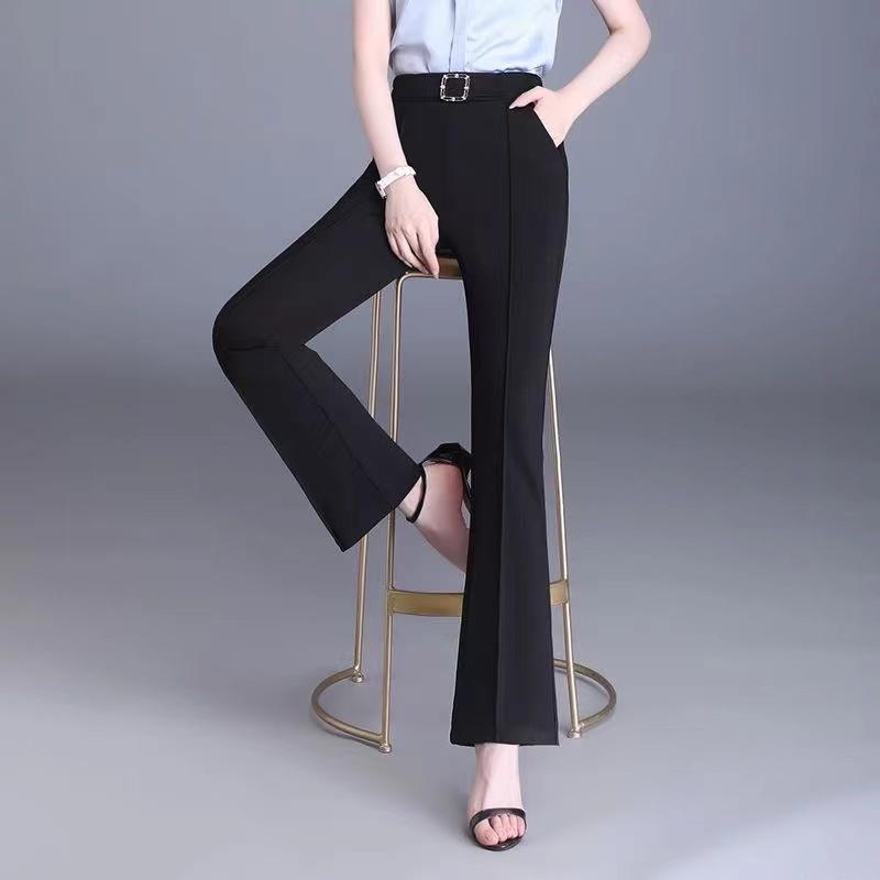 Dámské zeštíhlující kalhoty s vysokým pasem, úzké u kotníků a široké v dolní části, na jaro a podzim