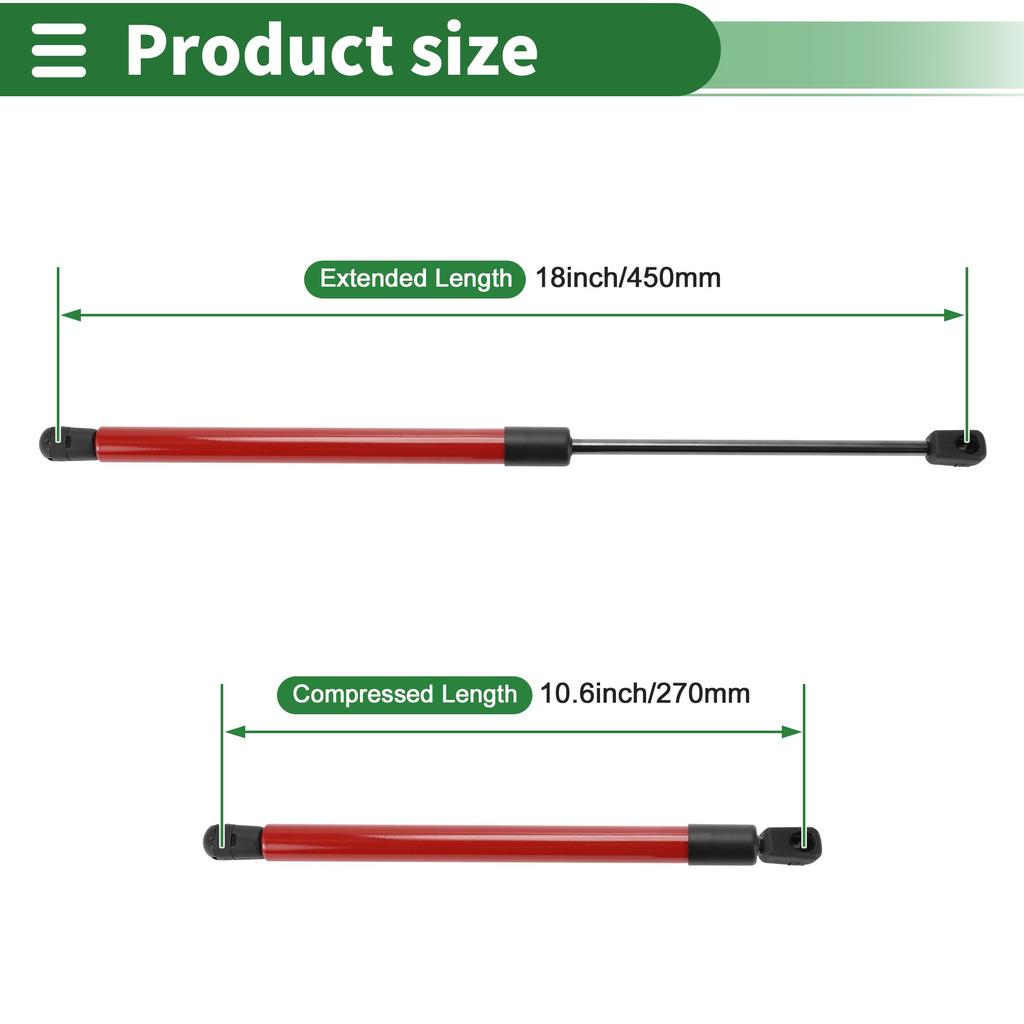 Motoforti Universal Lift Support Strut Gas Spring 18 inch/450mm 33lb/150N/15kg Carbon Steel Red 1 Set