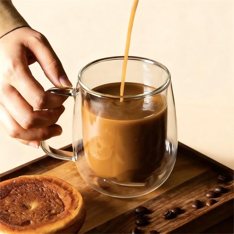 150/250/350ml Heat Resistant Glass Cups Double Wall Glass Coffee Cup with Handle Breakfast Milk Water Cup Clear Juice Beer Cups