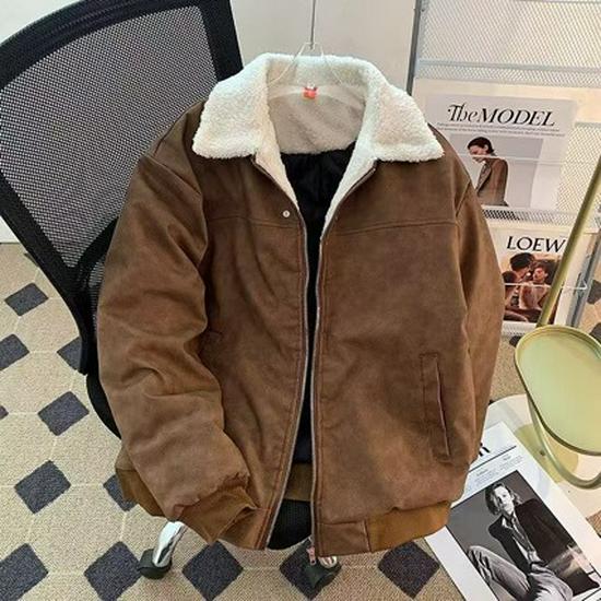 

Unisex Retro Lambswool PU Jacket – Warm Cotton Lapel Coat for Winter XL